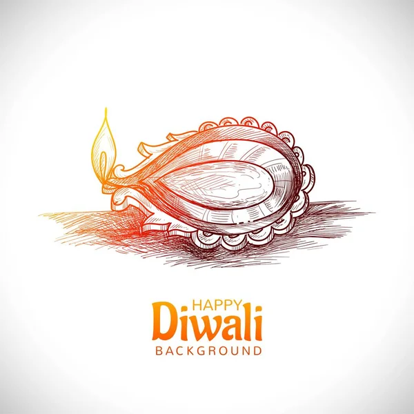 Diwali Öllampe Festival Hand Zeichnen Skizze Karte Design — Stockvektor