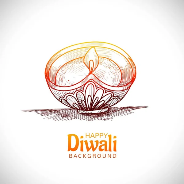 Diwali Öllampe Festival Hand Zeichnen Skizze Karte Design — Stockvektor