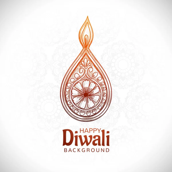 Beautiful Hand Drawn Illuminated Oil Lamp Sketch Happy Diwali Card — Stock vektor