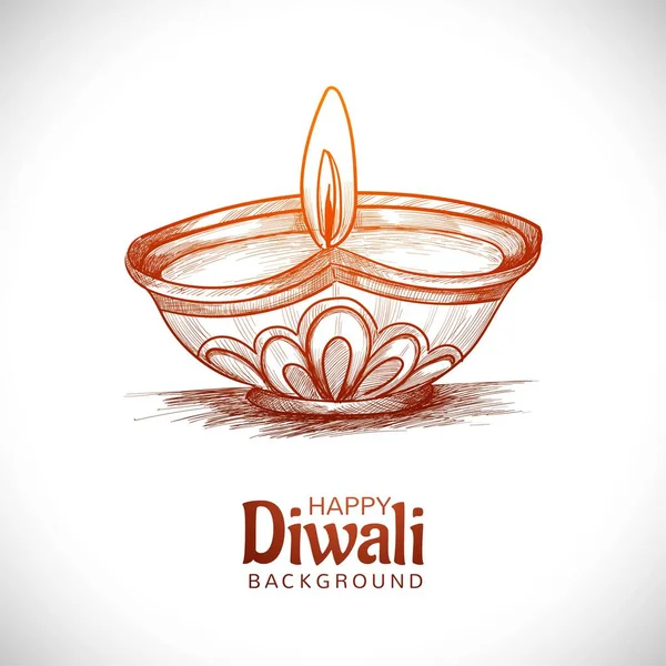 Kézrajz Vázlat Diwali Olaj Lámpa Fesztivál Háttér — Stock Vector