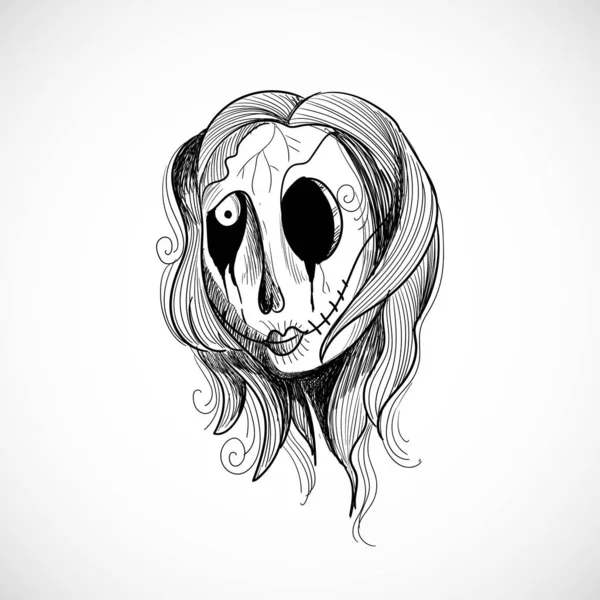 Spooky Mujer Cara Máscara Boceto Diseño — Vector de stock