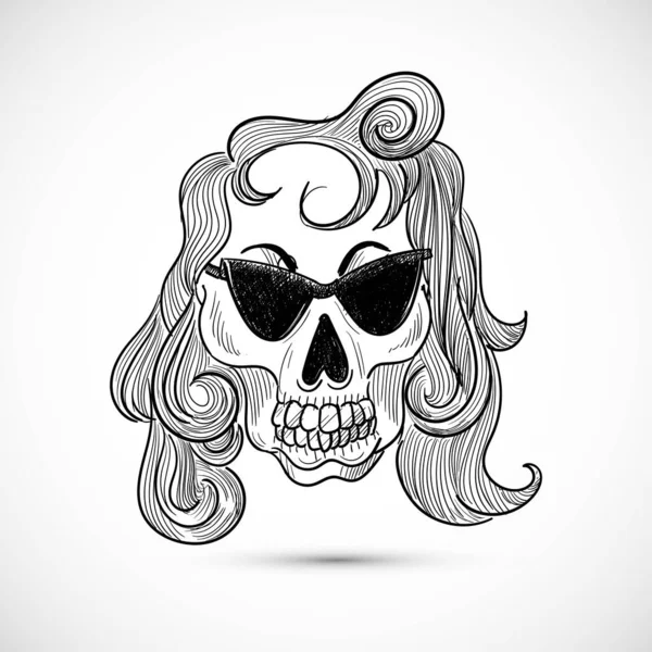 Skull Womens Face Mask Hand Draw Sketch Design —  Vetores de Stock
