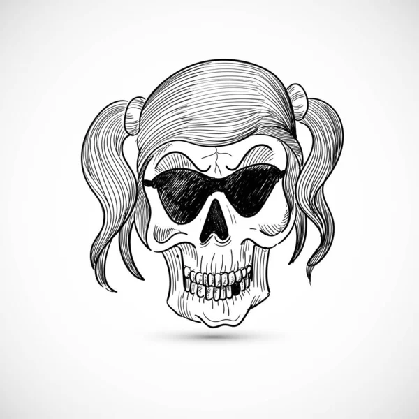 Hand Draw Skull Womens Face Sketch Design — Stock Vector