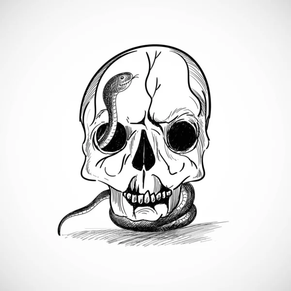 Hand Draw Skull Snake Sketch Design — Stockvektor