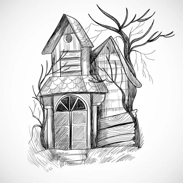 Halloween Scary Farmhouse Hand Draw Sketch Design — Stock Vector