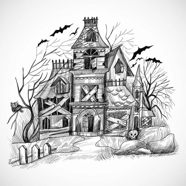 Halloween Casa Embrujada Diseño Bocetos — Vector de stock