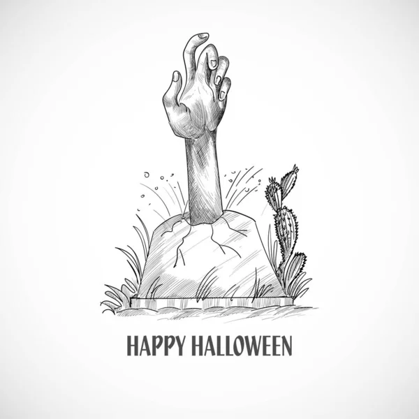 Mão Desenhado Halloween Zombie Mão Esboço Design — Vetor de Stock