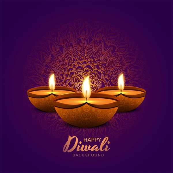 Illustration Gravure Diya Sur Fond Vacances Heureux Diwali — Image vectorielle