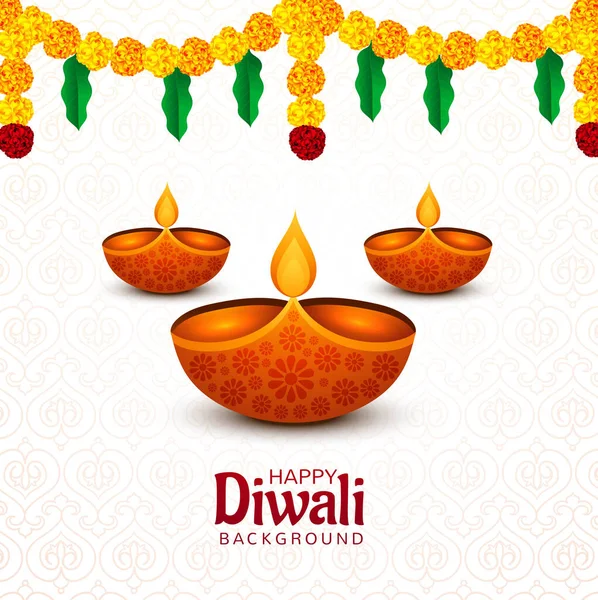 Boldog Diwali Diya Hindu Fesztivál Fények Kártya Háttér — Stock Vector