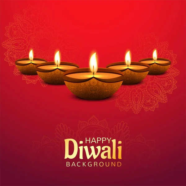 Gyönyörű Boldog Diwali Dekoratív Olaj Lámpa Kártya Háttér — Stock Vector