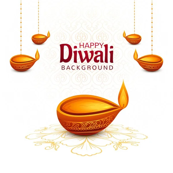 Boldog Diwali Dekoratív Akasztás Diya Háttér — Stock Vector
