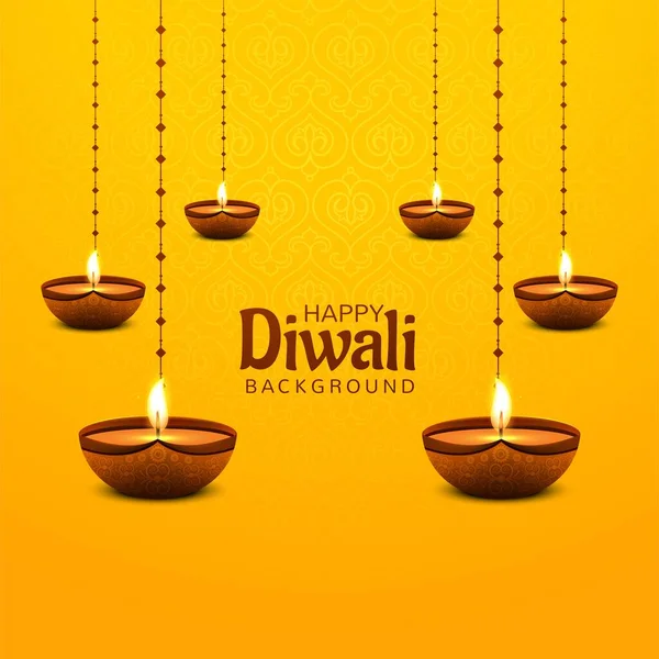 Boldog Diwali Dekoratív Akasztás Diya Háttér — Stock Vector