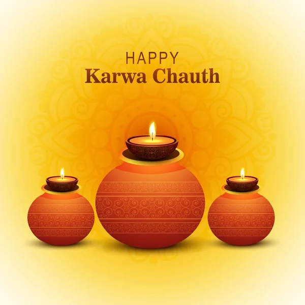 Happy Karwa Chauth Festival Diseño Celebración Tarjetas — Vector de stock