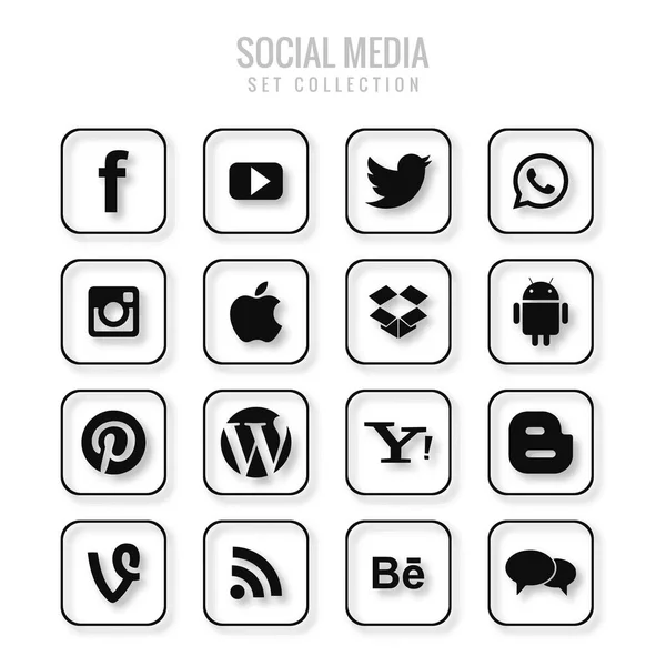 Hermoso Icono Redes Sociales Conjunto Vector Ilustración — Vector de stock