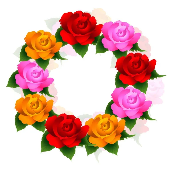 色彩艳丽的圆形玫瑰花框背景图 — 图库矢量图片