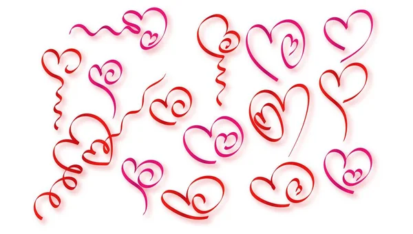Colorful Hearts Ribbon Set Design — 图库矢量图片