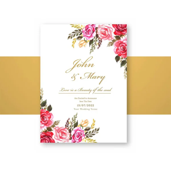 Πρότυπο Κάρτας Γάμου Διακοσμητικό Σχέδιο Λουλουδιών — Διανυσματικό Αρχείο