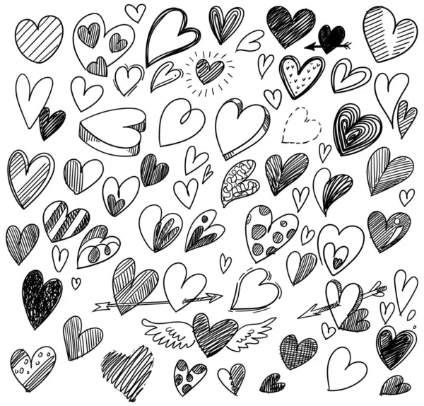 Set Different Doodle Hearts Sketch Design — Stock Vector