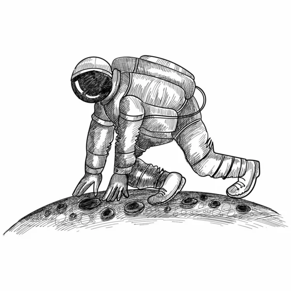 Dessiner Main Cosmonaute Astronaute Dans Dessin Espace — Image vectorielle