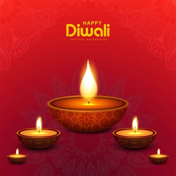 Happy Diwali Diya Lampen Vakantie Kaart Viering Poster Achtergrond — Stockvector