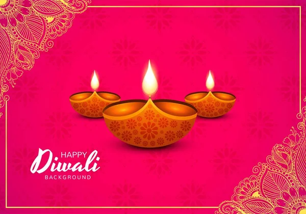 Lámpara Aceite Decorativa Diwali Festival Celebración Tarjeta Fondo — Vector de stock