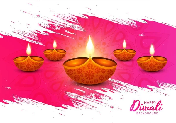 Illustration Gravure Diya Sur Fond Vacances Heureux Diwali — Image vectorielle