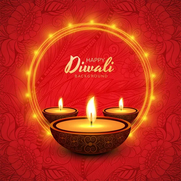 Illustration Gravure Diya Sur Fond Vacances Heureux Diwali — Image vectorielle