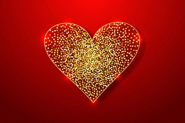 Feliz Día San Valentín Con Brillo Dorado Fondo Del Corazón — Vector de stock
