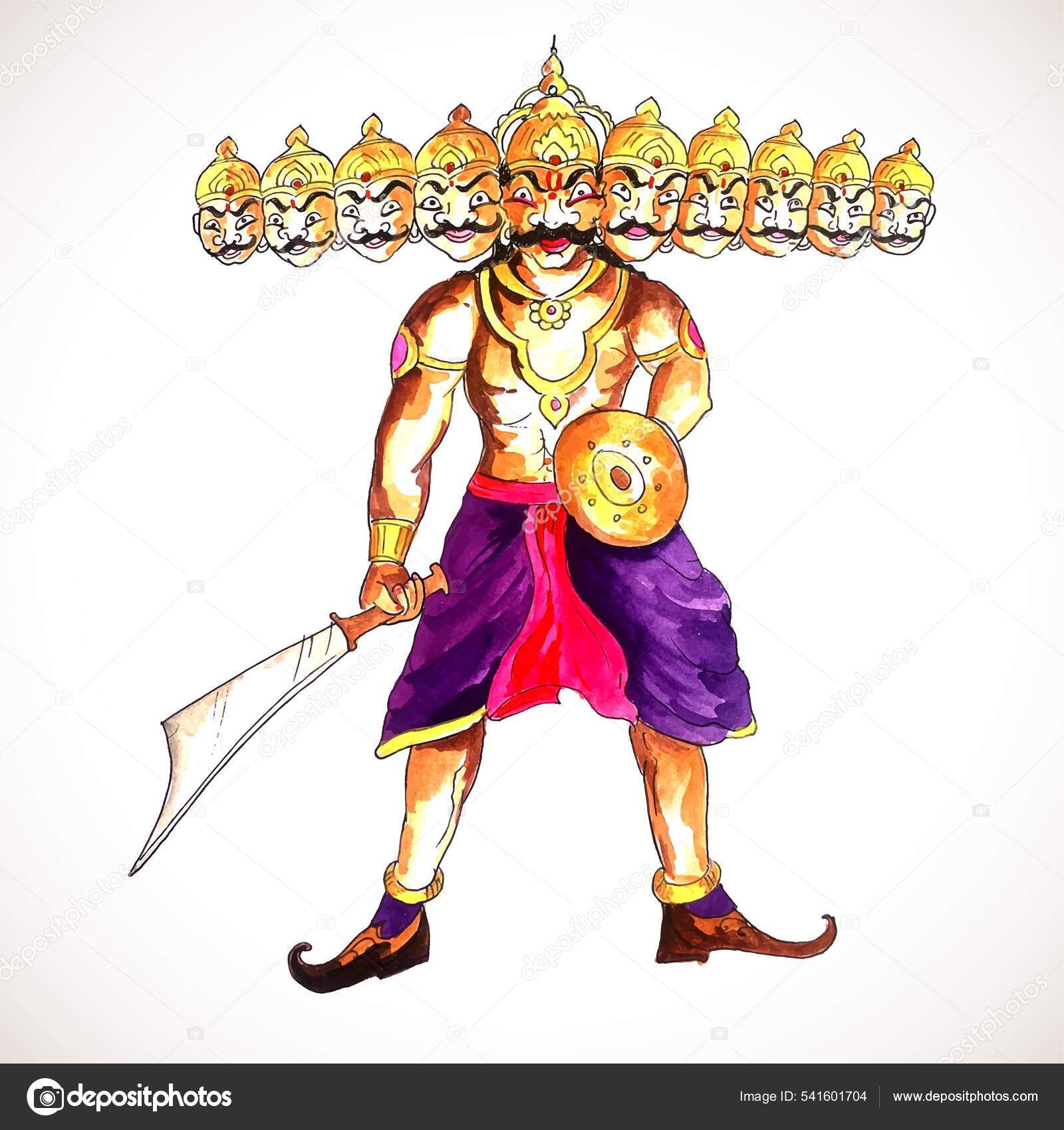 Happy Dussehra Celebration Angry Ravan Ten Heads Background Stock ...