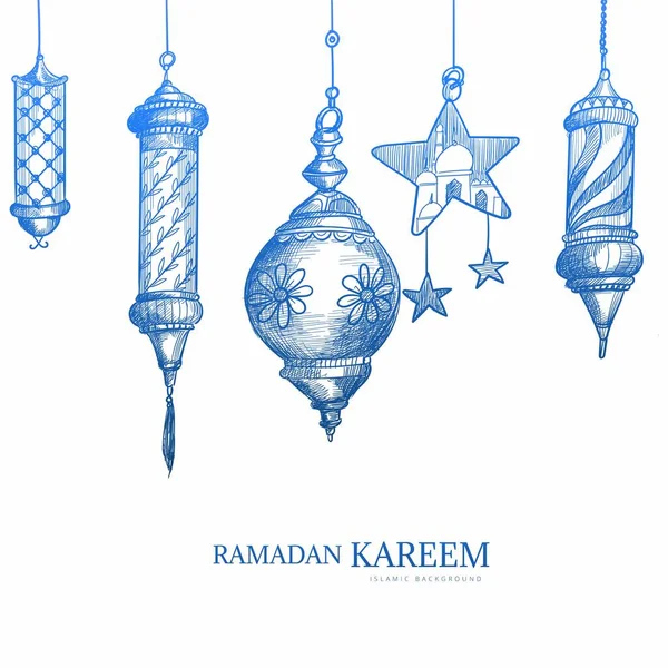 Ramadán Kareem Tarjeta Felicitación Mano Dibujar Fondo Boceto — Vector de stock