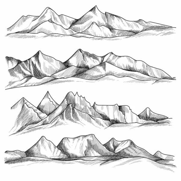 Dibujo Mano Paisaje Montaña Conjunto Bosquejo Diseño — Vector de stock