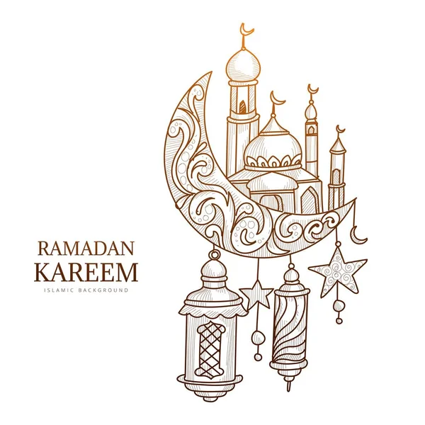 Hermosa Mano Dibujar Ramadán Kareem Fondo Tarjeta — Vector de stock