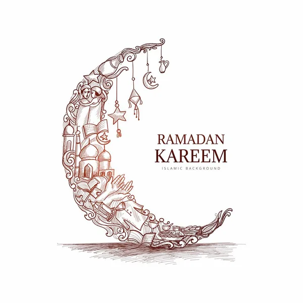 Piękny Dekoracyjny Księżyc Ramadan Kareem Strony Rysować Szkic Tło — Wektor stockowy