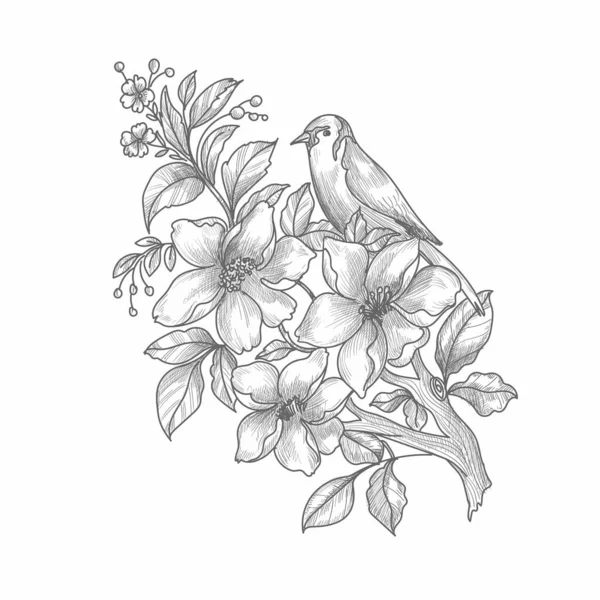 美しい手描きのスケッチ結婚式の花のデザイン — ストックベクタ