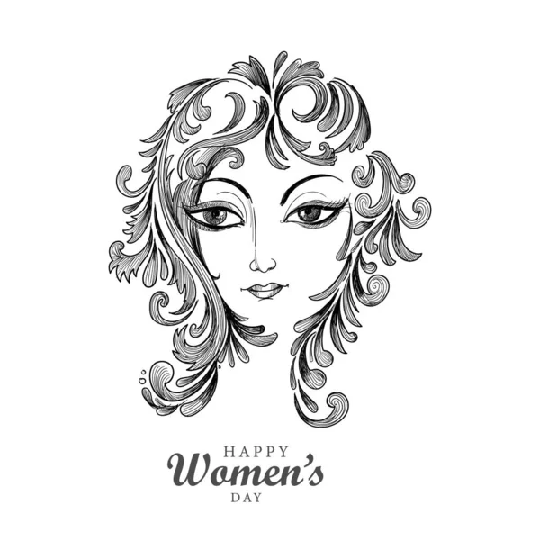 美しい装飾花の女性の顔カードの背景 — ストックベクタ