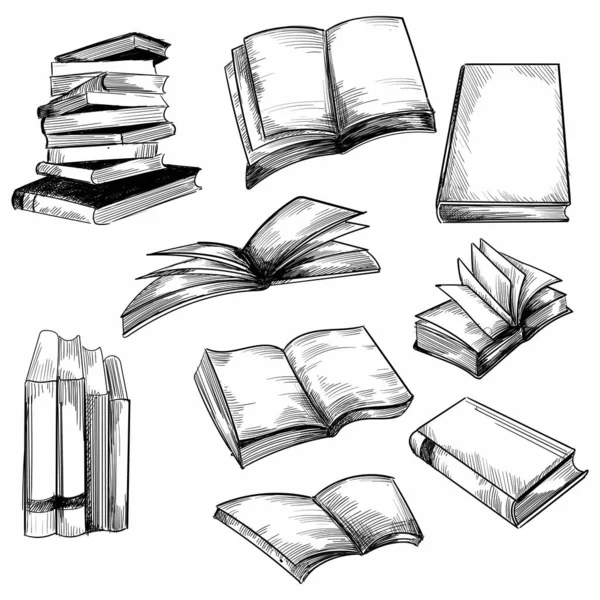 Ručně Kreslené Vinobraní Knihy Skica Staré Školy Literatura — Stockový vektor