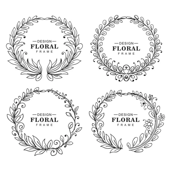 Ornamentos Circulares Desenhados Mão Conjunto Moldura Floral —  Vetores de Stock