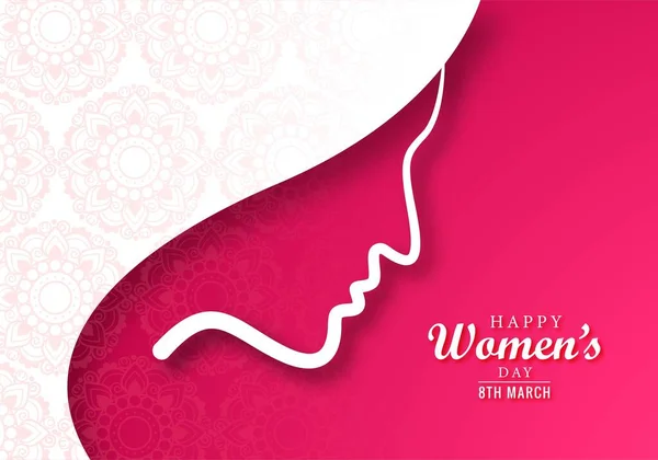 Cartão Dia Das Mulheres Felizes Com Design Rosto Menina — Vetor de Stock