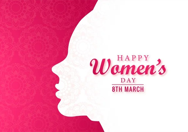 Happy Women Day Card Girl Face Background — Stock Vector