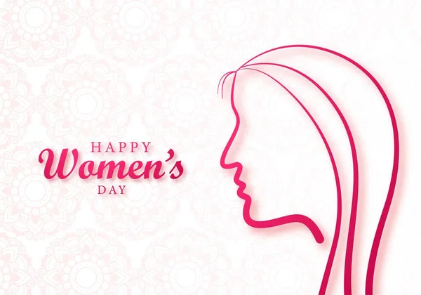 Happy Women Day Card Girl Face Background — Stock Vector