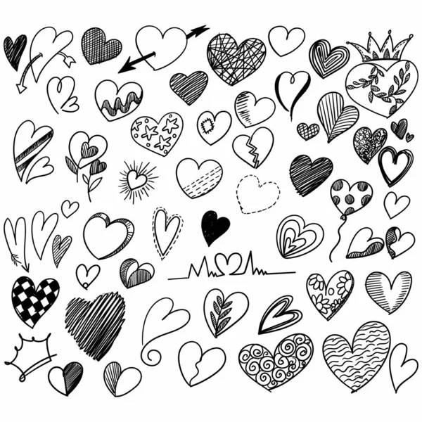 Dessin Main Saint Valentin Coeur Collection Croquis Conception — Image vectorielle