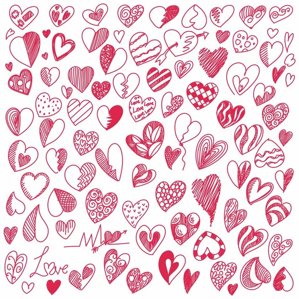 Hand Draw Valentines Day Hearts Collection Sketch Design — Stock Vector
