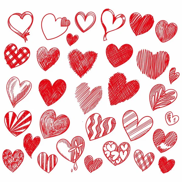 Ručně Kreslit Valentýna Srdce Kolekce Skica Design — Stockový vektor