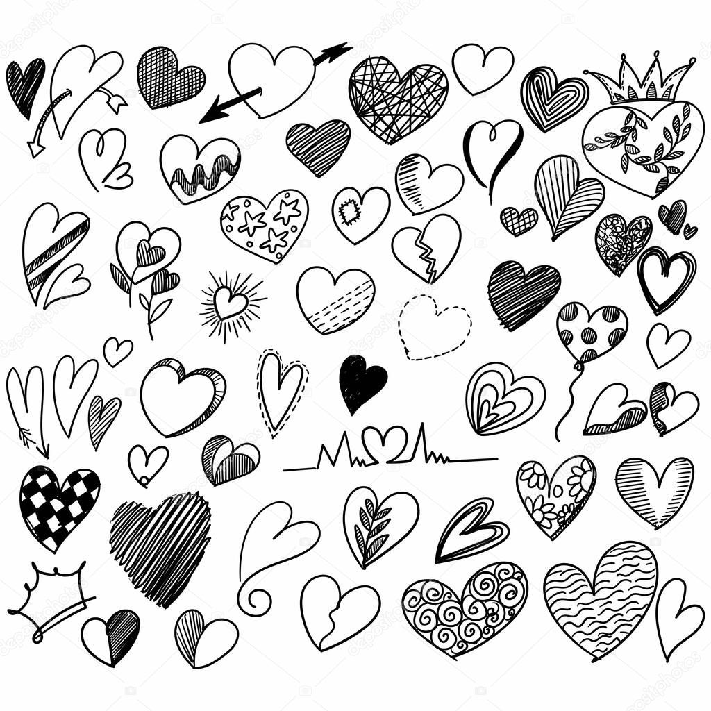 Hand draw valentines day hearts collection sketch design