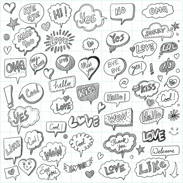 Hand Drawn Decorative Cartoon Speech Bubbles Sketch Design — Stock Vector