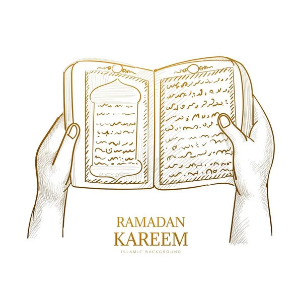 Boceto Dibujado Mano Libro Sagrado Del Fondo Del Corán — Vector de stock