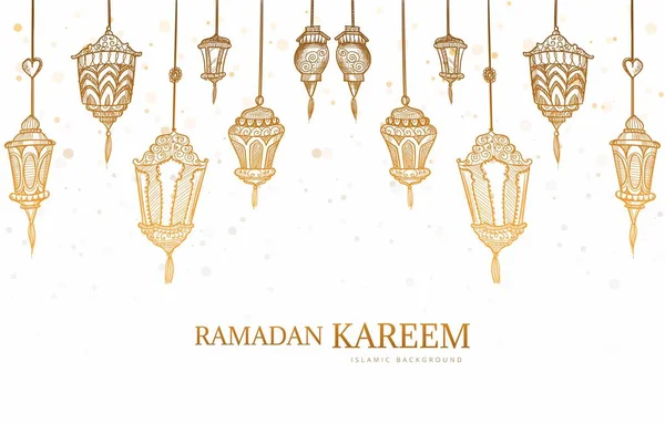 Ramadán Kareem Tarjeta Felicitación Mano Dibujar Fondo Boceto — Vector de stock