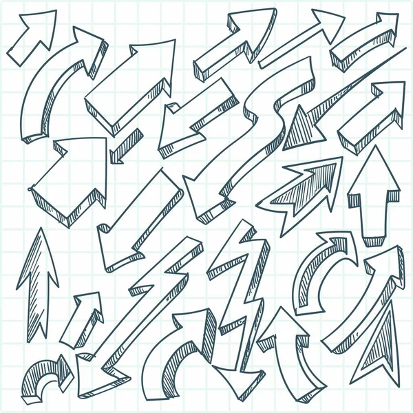 Handgezeichnetes Geometrisches Doodle Pfeilset — Stockvektor