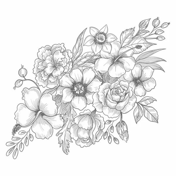 Mão Desenhar Decorativo Casamento Floral Esboço Fundo —  Vetores de Stock