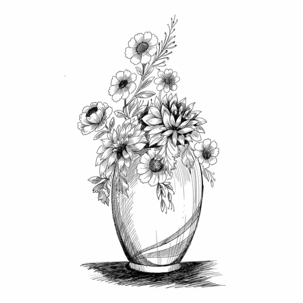 Kompozycja Kwiatowa Bukiet Ręcznie Rysowane Wiosenne Kwiaty Rośliny — Wektor stockowy